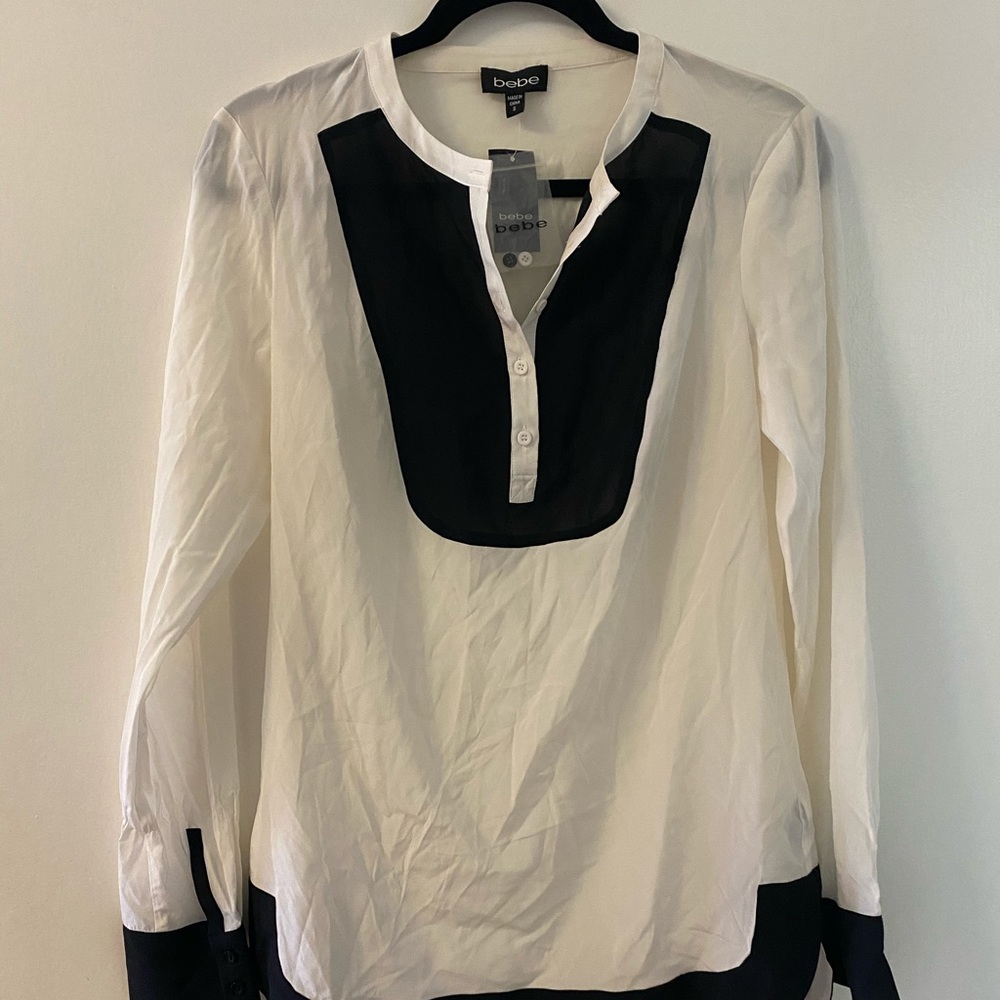 silk long sleeve half button down color block tuni